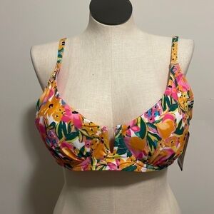 Anne Cole Pink and Yellow Floral Bikini Top